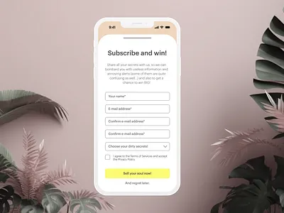 Clean, simple... honest? dailyui minimal mobile overlay newsletter subscription overlay pop up ui ux uxui