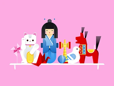 Traditional Japanese toys affinity designer character characters cute cute illustration flat graphic design illustration japan japanese japanese toys toys traditional toys vector vector illustraton