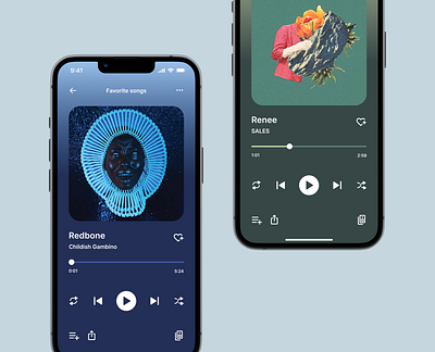 Music Player App for iOS album band blue branding clean cover graphic design green grid illustration minimalistic play progress bar spotify ui