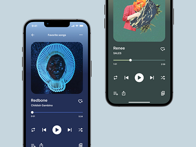 Music Player App for iOS album band blue branding clean cover graphic design green grid illustration minimalistic play progress bar spotify ui