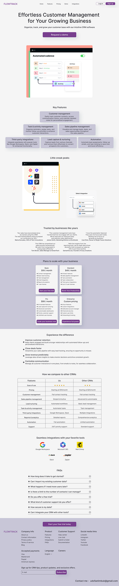 FLOWTRACK - A CRM Landing Page crm landing page crm website figma landing page landing page design ui design ui designer uiux uiux design ux design visual design web design website design