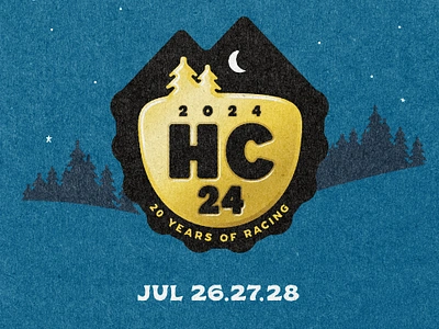 Hardcore 24 2024 - Trailhead Series 20 years of racing badge bicycle hardcore 24 hc24 logo mountain bike night sky race treeline trees