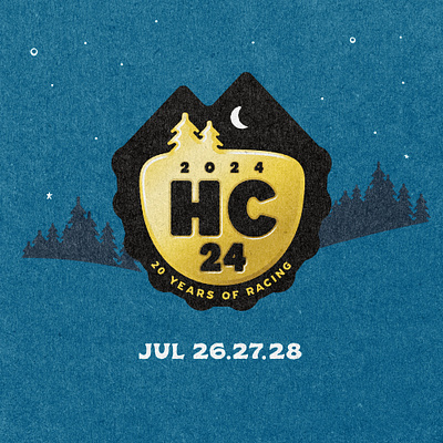 Hardcore 24 2024 - Trailhead Series 20 years of racing badge bicycle hardcore 24 hc24 logo mountain bike night sky race treeline trees