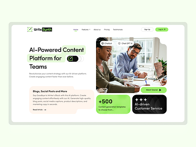 AI Content Website aicontent aiplatform branding contentcreation contentstrategy figmadesign marketingtools teamcollaboration uidesign uiux writesynth