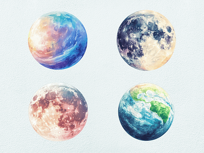 Space Planet Watercolor Clipart clipart clipart bundle clipart set cute design digital art earth illustration kid planet space