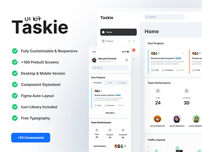 📑 Taskie | Project Management UI Kit calendar chat dashboard kit messenger minimal planner project management task task management task tracker taskie team team manager to do to do dashboard tracking ui ui kit ui8