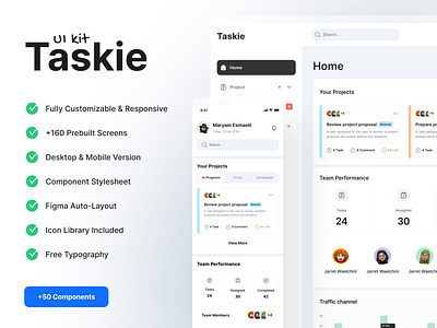 📑 Taskie | Project Management UI Kit calendar chat dashboard kit messenger minimal planner project management task task management task tracker taskie team team manager to do to do dashboard tracking ui ui kit ui8