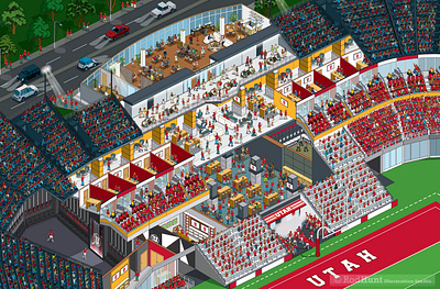 University of Utah Stadium Cutaway Cross section Illustration architectural map architecural illustration architecure building map building plan campus map cross section cutaway cutaway building football football stadium illustrated map illustration illustrator isometric isometric building map maps sports sports illustration