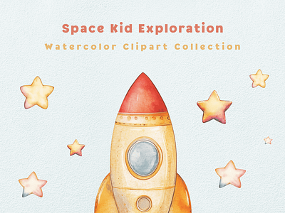 Space Kid Exploration - Watercolor Clipart Collection clipart clipart bundle clipart set cosmic cute design digital art galaxy illustration kid meteor nursery planet rocket satellite space spacecraft star sun watercolor