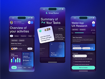 SmartTasker - Mobile for SaaS app app desig app ui design arounda design interface mobile mobile app mobile design product service startup ui uiux ux