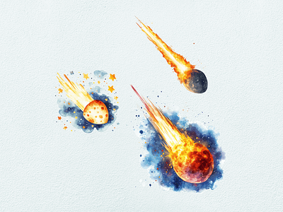 Falling Meteor Watercolor Clipart clipart clipart bundle clipart set cute design digital art falling meteor illustration kid meteor meteorite space watercolor