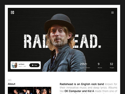 Radiohead - A Digital Journey Through Music & Legacy app band clean design graphic design guitar illustration landing page music radiohead song thomyorke typography ui uiux user interface ux web webdesign website