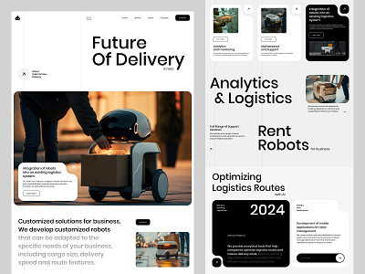 Web Design. Delivery and Logistic Services ai analitics bright delivery design future futuristic landing logistic machine minimal minimalism modern robo robots simple solutions ui ux