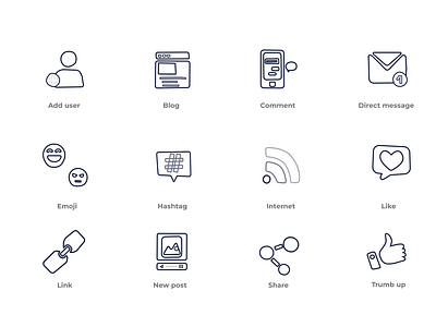 Social Media 2D Icons Animation 2d add user animated icons animation blog comment direct message emoji flat hashtag icons illustration internet like link motion new post share social media thumb up