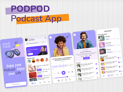 Podcast app app figma light theme podcast podcast app concept podcast app design purple app stream ui uiux ux