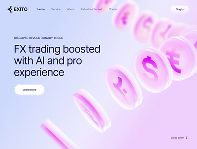 Exito 3D website full scroll animation web design 3d animation ai business crypto crypto wallet finance fintech landing landing page service trading ui web web design web site web3 webdesign website