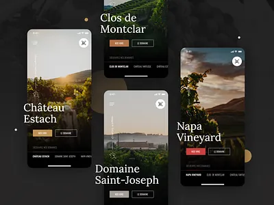Wine Estates App app black bottle brand brand experience france grand cru great vintage immersive interface landscape luxury mobile napa valley photos vinery wine wine estate