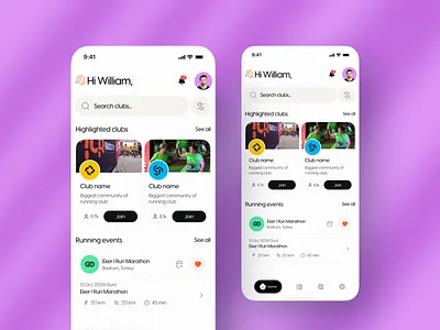 Running Club Community android design branding clean clubs community mobile app competition design home page ios design minimal mobile app modern app near by you nevigation race clubs running ui ui ux user interface vector