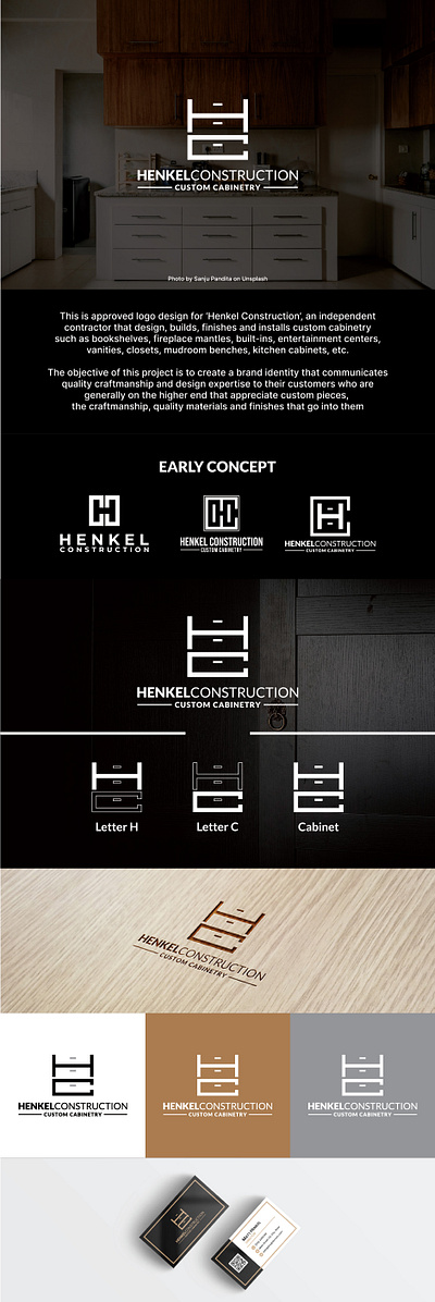 Henkel Construction art branding cabinet carpentry construction design graphic design logo minimalist monogram