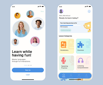 Language learning app learning app mobile app product design ui uiux