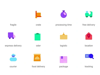 Delivery 2D Icons Animation 2d animation courier crate delivery express delivery flat food delivery fragile free delivery icons location logistic motion order package processing time tracking