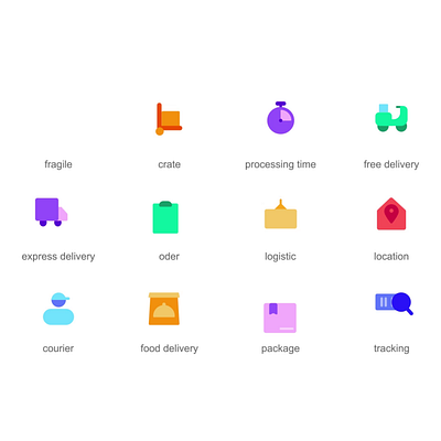 Delivery 2D Icons Animation 2d animation courier crate delivery express delivery flat food delivery fragile free delivery icons location logistic motion order package processing time tracking