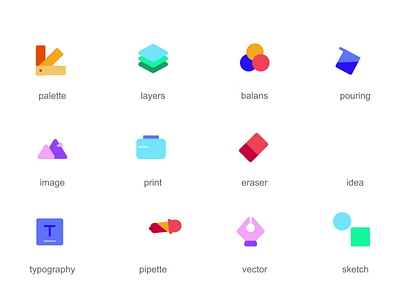 Designer 2D Icons Animation 2d animation balance designer designer tools eraser flat icons idea illustration image layers motion palette pipette pouring print sketch typography vector