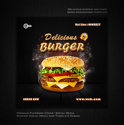 Burger Food Menu Social Media Post | Cover | Template Design ad design adobe illustrator adobe photoshop advertise design banner design branding burger design business banner design business post design cover design flyer design food menu design graphic design illustration image editing logo premium design promotional post design social media post design vector