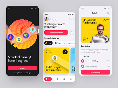 E-Learning App app appdesign course digital learing education education app elearing ios learing mobile mobileappdesign online learing ui uiux userinterface ux