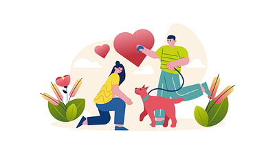 Couple With The Pet 2D Animation 2d animation couple couple with pet dog family flat illustration lovers man motion nature pet pet care pet owners relationship romantic walk walking the dog woman