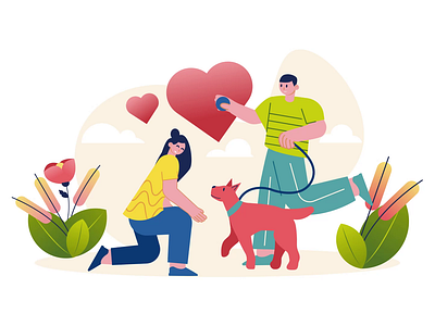 Couple With The Pet 2D Animation 2d animation couple couple with pet dog family flat illustration lovers man motion nature pet pet care pet owners relationship romantic walk walking the dog woman