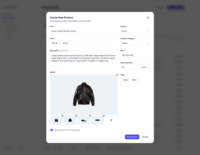 Adding Items, E-commerce add item clean commerce design system dialog download e commerce fashion figma item kit lemonsqueezy modal new save shopify ui kit white