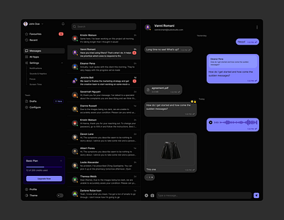 Messaging Web App clean daily dark design design system figma framer illustration messaging minimal purple ui ui kit