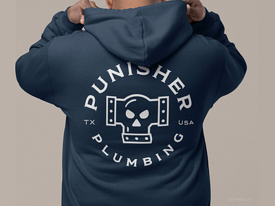 Punisher Plumbing Hoodie Design branding clothing gas identity industrial lettering logo design mascot oil plumber plumbing punisher reliable retro skull strong tough trades tradesman vintage