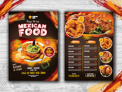 Mexican Food menu double page template design. spanish food