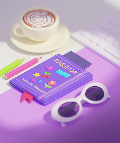 Passport 3d color concept drawing illustration