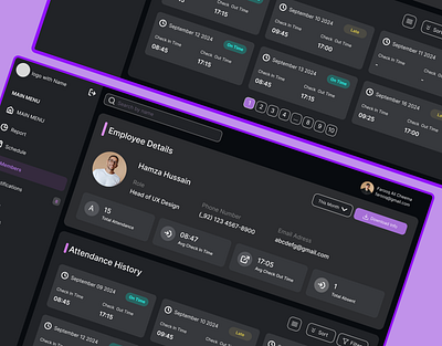 Employee Detail Page adobe xd attandance crative dashboard design desktop figma home professional profile page purprel reserch ui uiux user user experience user flow user intraction ux web