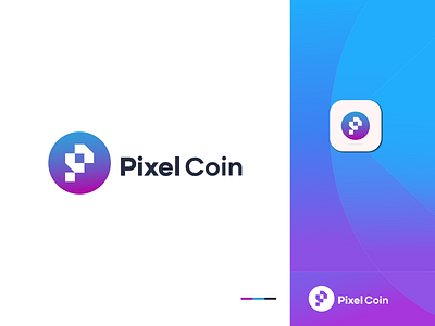 'Pixel Coin' Logo abstract logo app crypto graphic design logo minimal minimalistic modern saas security softwere tech technology token