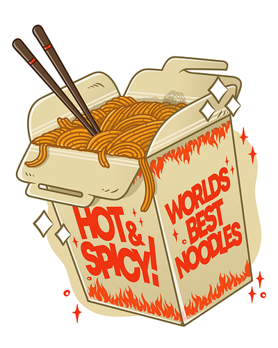 Hot & Spicy Noodles! design digital art digital painting drawing food illustration graphic design illustration illustrator noodles ramen ramen bowl takeout noodles vector