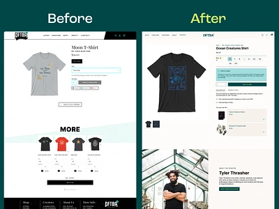 PDP Redesign Comparison ✦ DFTBA apparel brand clothing brand clothing brand redesign design design agency ecommerce redesign shopify agency shopify design shopify development ui website redesign