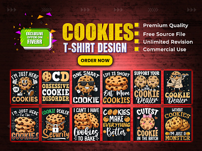 Cookies T-Shirt Design Bundle. branding bulk tshirt design design graphic design illustration merch by amazon t shirt tshirt design typography vector