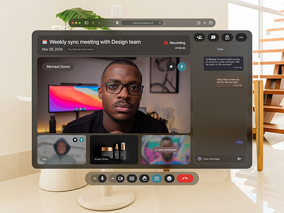 A design exploration of the google meet on Apple Vision Pro app apple vision pro design design process immersive design meta quest mixed reality spatial design ui ux vision pro xr design