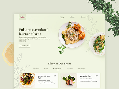 Restaurant Menu Page Design ui web design