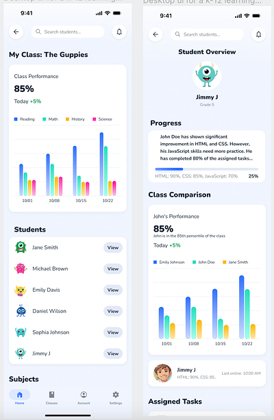 K-12 Learning App ai animation product design ui ux