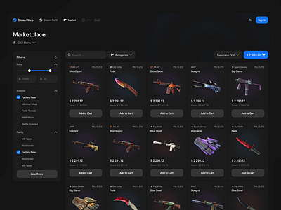 Skins Marketplace - SteamWarp ui