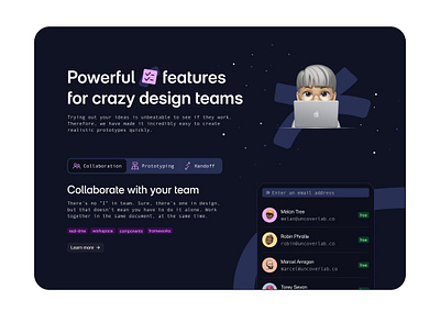 feature section dark mode feature section graphic design memoji minimal template ui uncoverlab web design