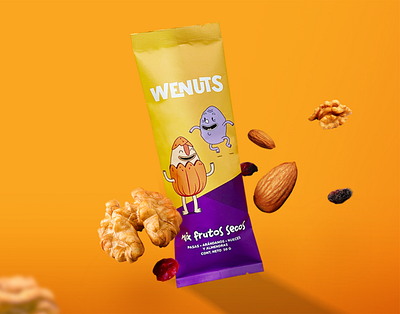 WENUTS fun healthy snacks art direction brand design branding characters dirección de arte diseño de empaques diseño de personajes diseño gráfico empaques foodie graphic design identidad visual illustration logotipo logotype mockups packaging personajes photoshop visual identity