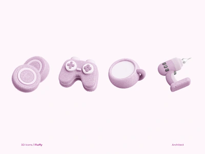 Fluffy 3D Icon Animation 3d 3d icon animation blender coins controller cup of tea cute drill fluffy game icon icon animation icons illustration purple ui