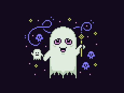 Pixel Art Design - Inktober 2024 - Ghost 8 bit boo cute dark dark fantasy ghost halloween illustration inktober kawaii magic pixel pixel art retro video game skull spooky witchy