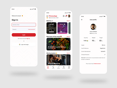 Part 2 of the AI based fitness app ai dashboard design fitness home page sign in user profile